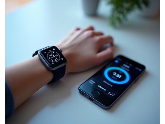 스마트워치와 스마트폰이 연동되어 건강 및 업무 데이터를 보여주는 모습